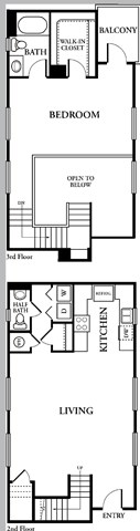 Floor plan for 1 bed, 1 bath, 1187 sqft